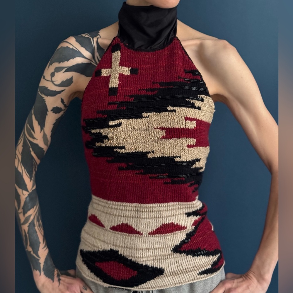 Ralph Lauren Collection Hand Knit Wool Cashmere Halter Top with Beading RARE